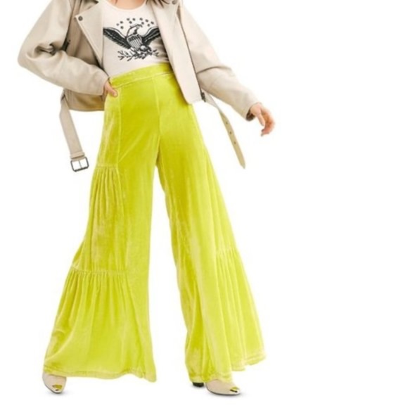 Free People Pants - NEW Free People Women's Say La Vie Palazzo Wide Leg Pants YELLOW Size 4 NWT
